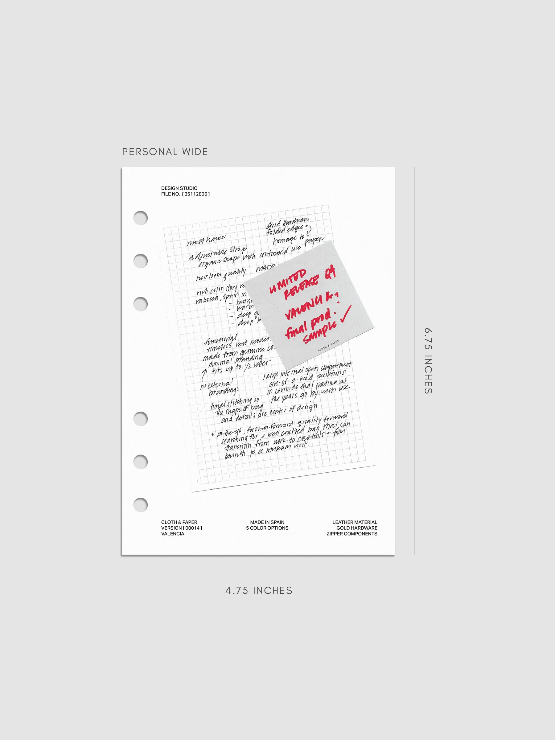 Personal Wide Behind the Scenes Dashboard Duo insert measuring 4.75 by 6.75 inches. Grid-style layout with printed details and sticky note overlay, with six-ring punches.