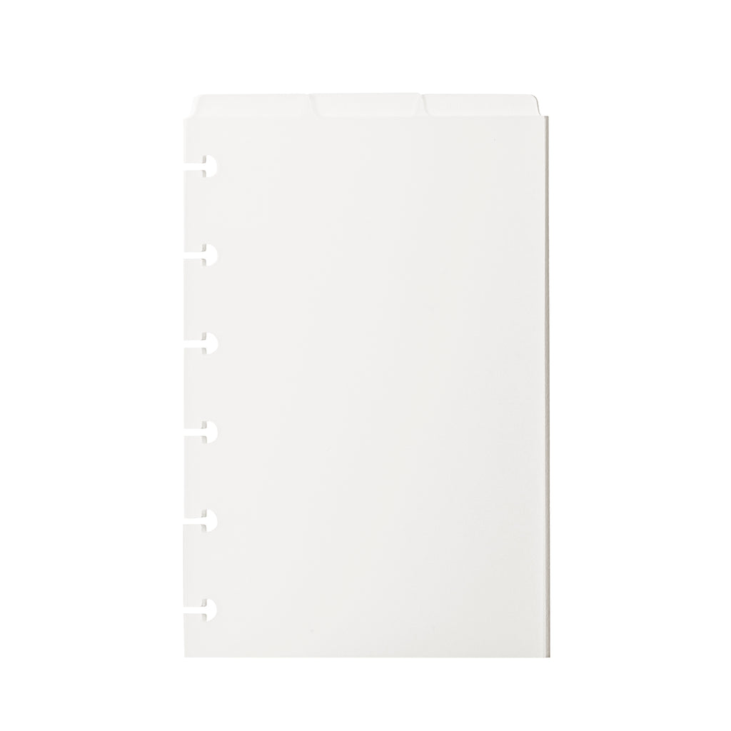 Blank Top Tab Planner Dividers, Low Profile, Matte, Cloth and Paper. Dividers displayed on a white background.