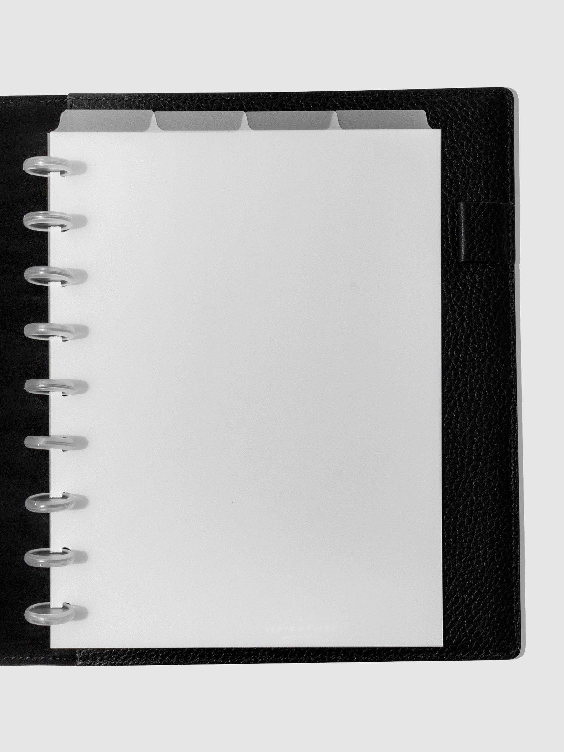 HP Classic  Dividers in use inside a black leather planner.