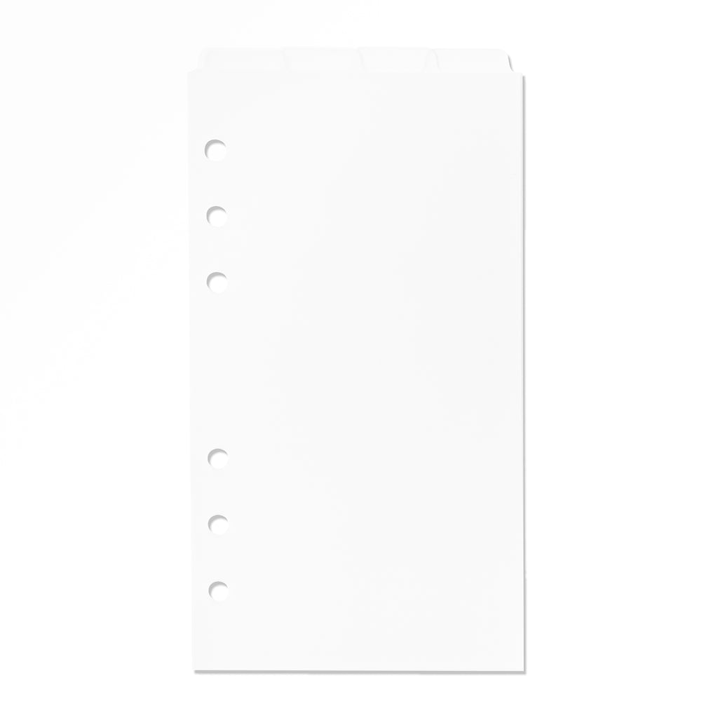 Blank Top Tab Planner Dividers, Low Profile, Matte, Personal size. Cloth and Paper. Dividers displayed on a white background.