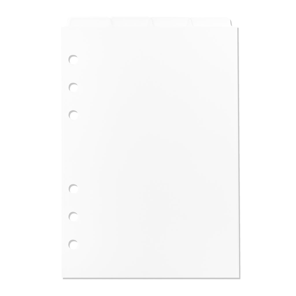 Blank Top Tab Planner Dividers, Low Profile, Matte, Personal Wide size. Cloth and Paper. Dividers displayed on a white background.