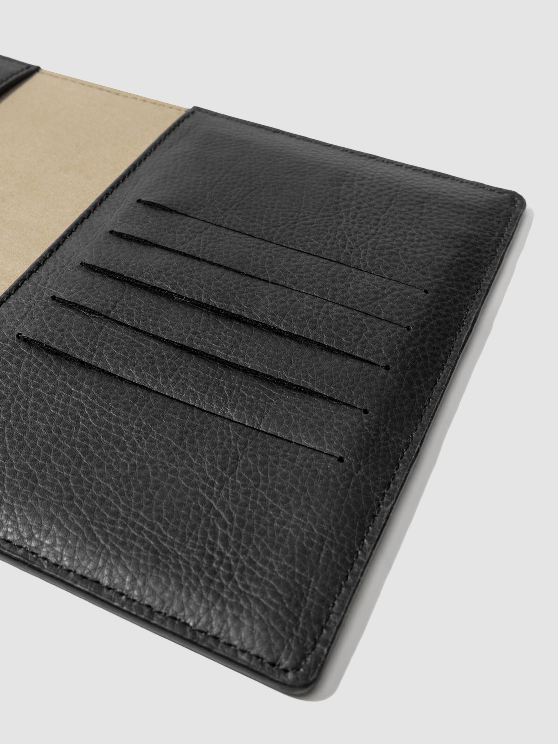 Closeup of folio's credit card slots. Color pictured is mesa black.