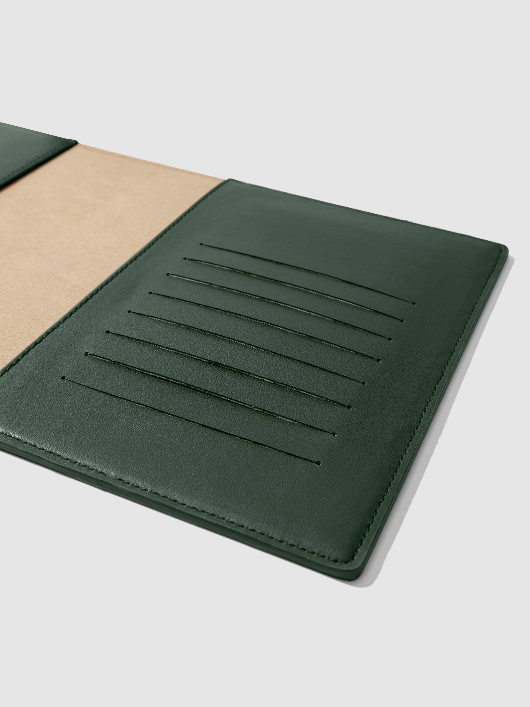 Closeup of folio's credit card slots. Color pictured is valley green. 