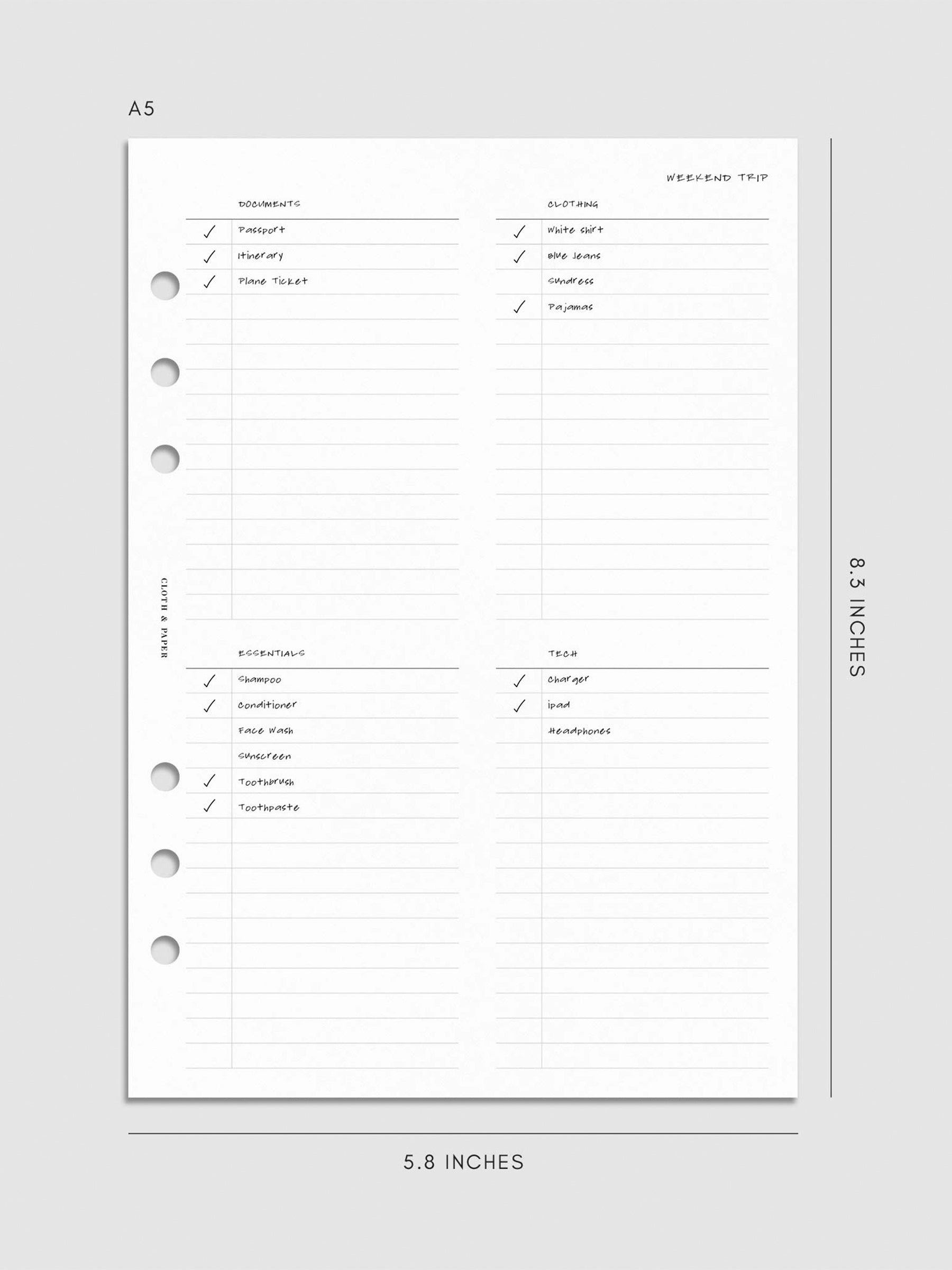 Digital mockup of insert in A5.