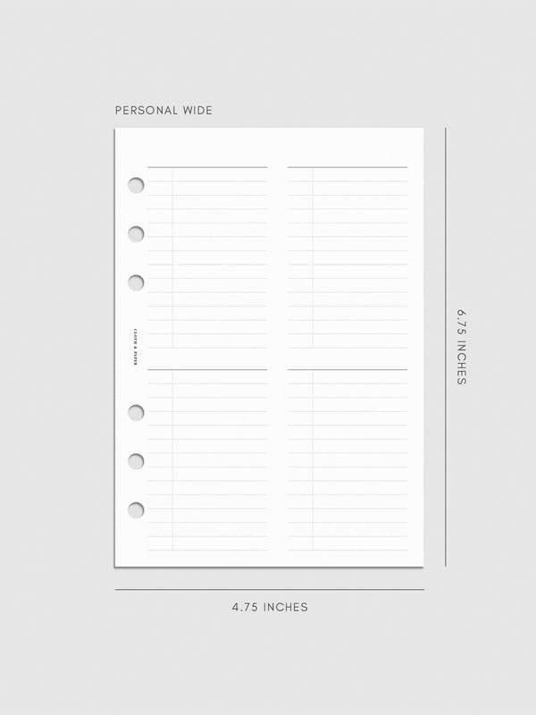 Quad Checklist Planner Inserts | Cloth & Paper