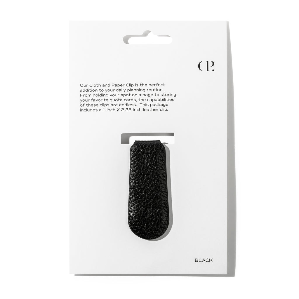Cloth and Paperclip, Smooth Leather, Cloth and Paper. Clip in its packaging displayed on a white background. Color shown is black.