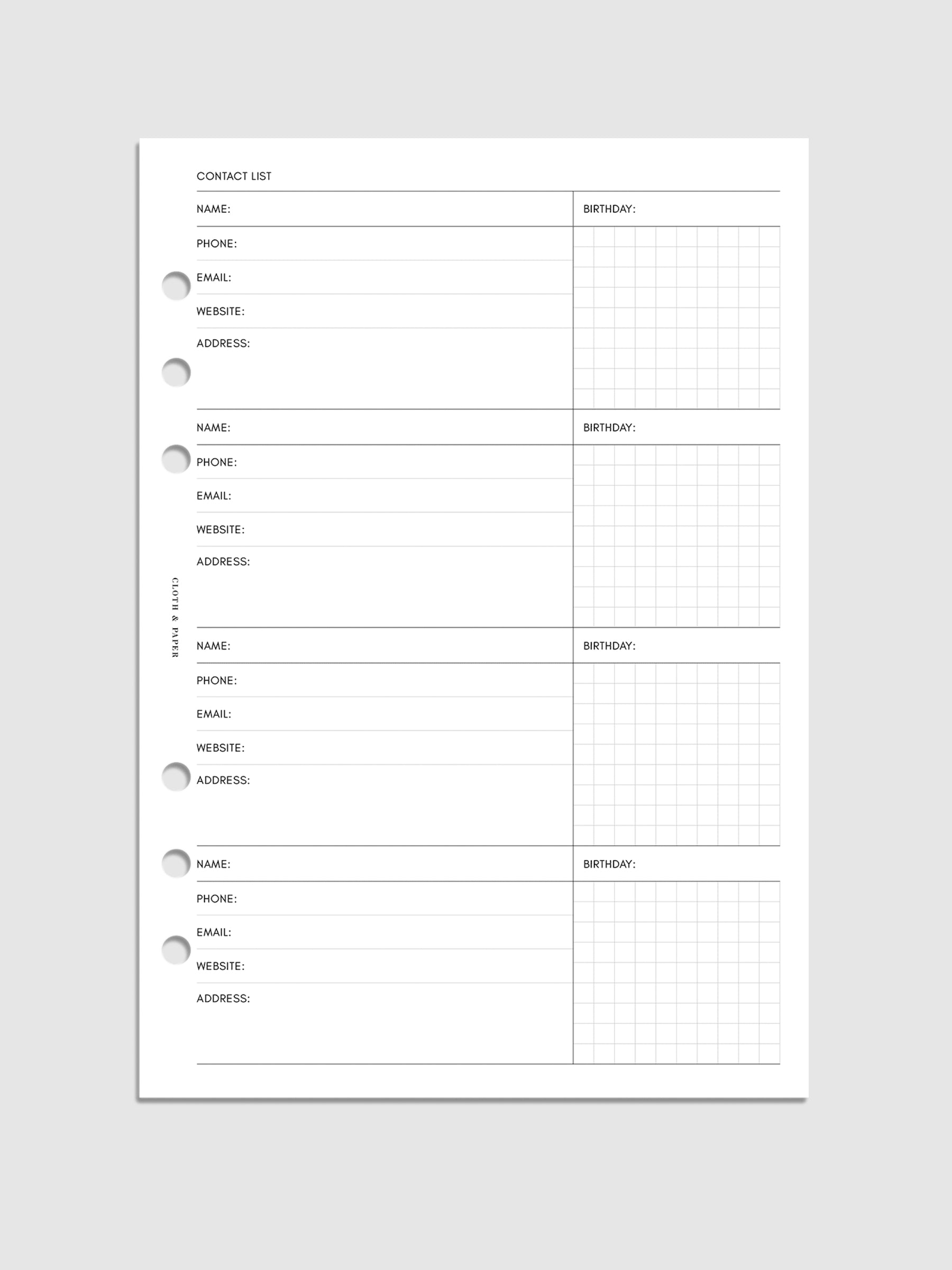 Contact List Planner Inserts | Refreshed Design