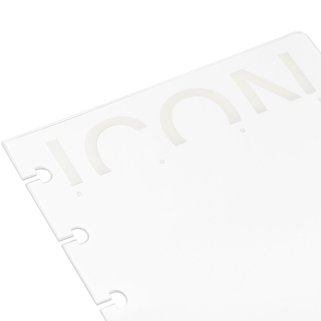 Closeup of cover - text reads "icon."