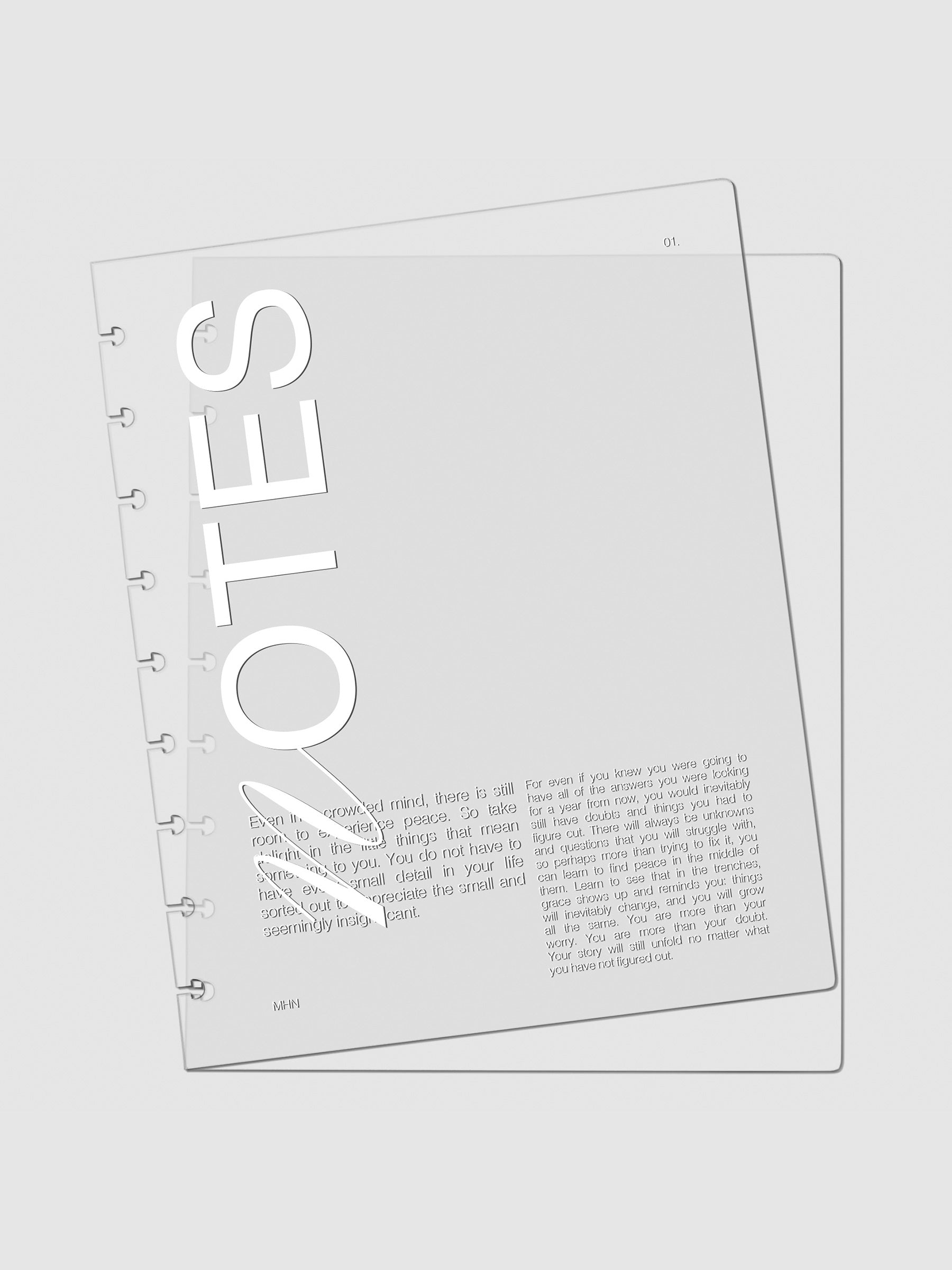 Two Crystal Clear Discbound Notebook Covers Notes laid on top of one another with the top cover tilted slightly to the left.