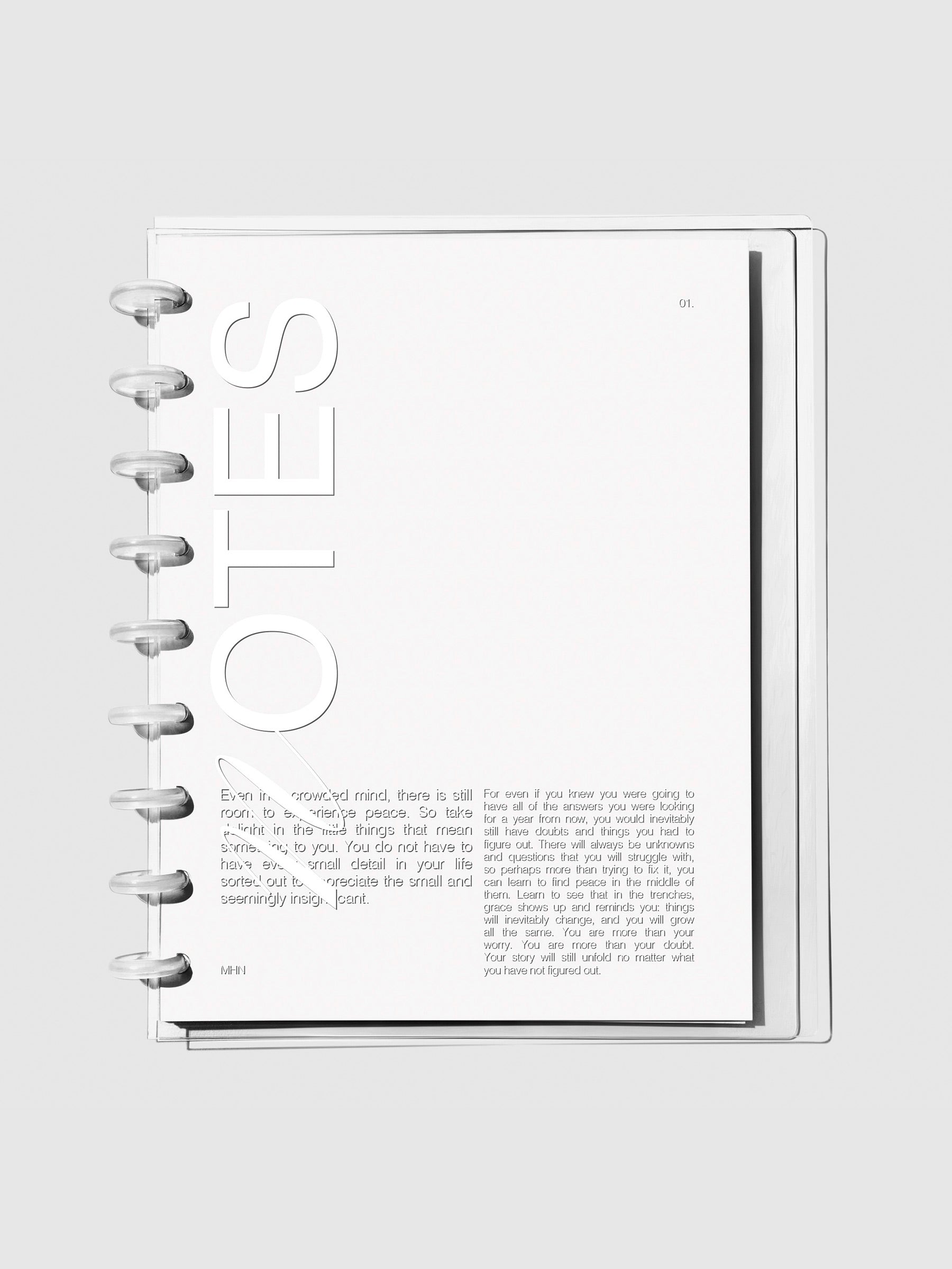 Crystal Clear Discbound Notebook Cover Notes in use with clear rings.