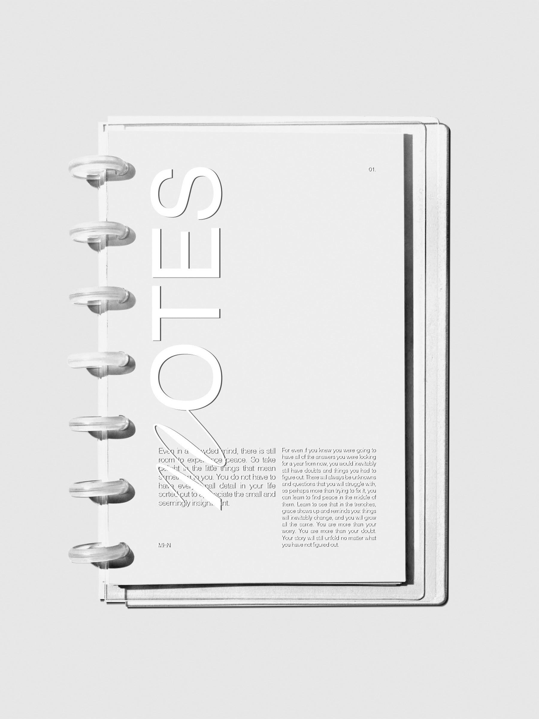 Crystal Clear Discbound Notebook Cover Notes in use with clear rings.