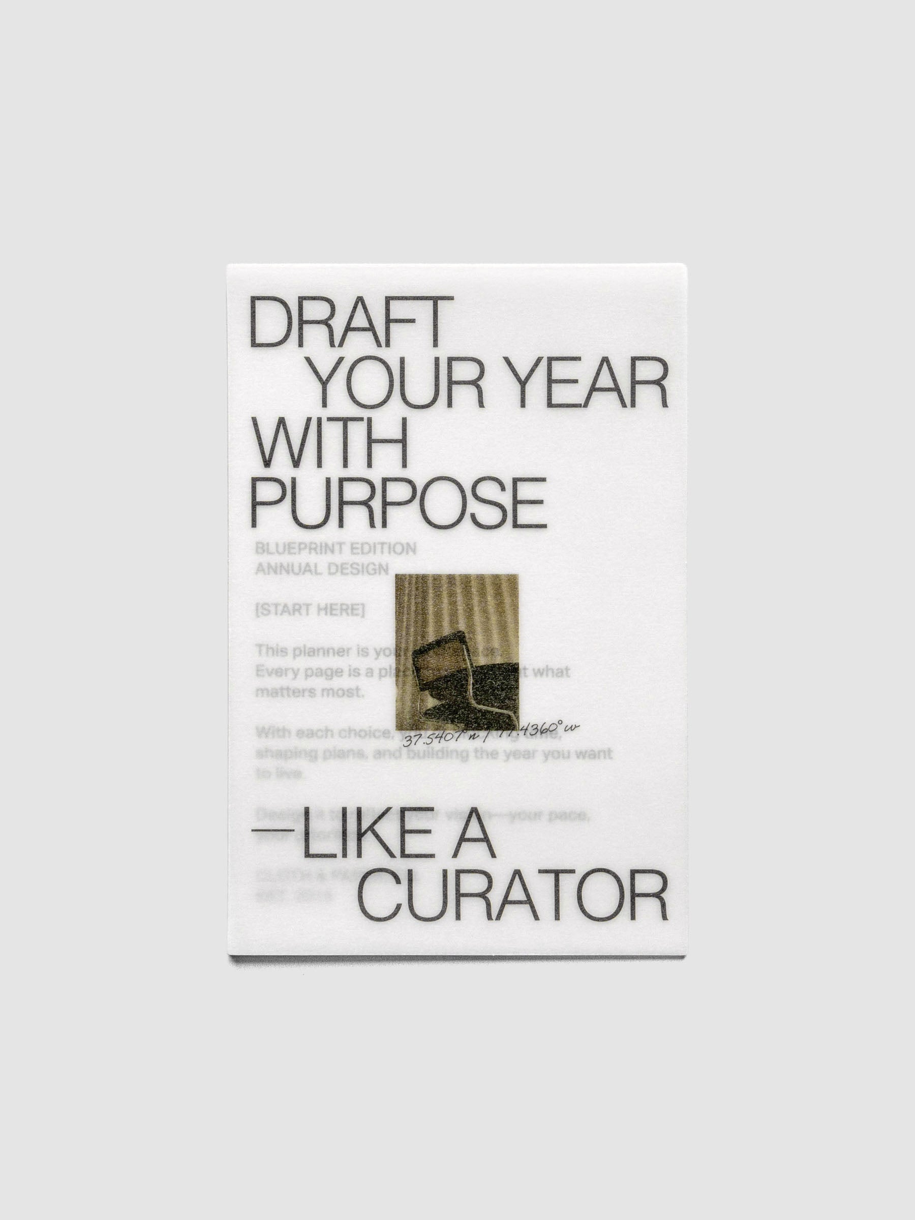 Two journaling cards stacked on top of one another with text themed around curating your year.