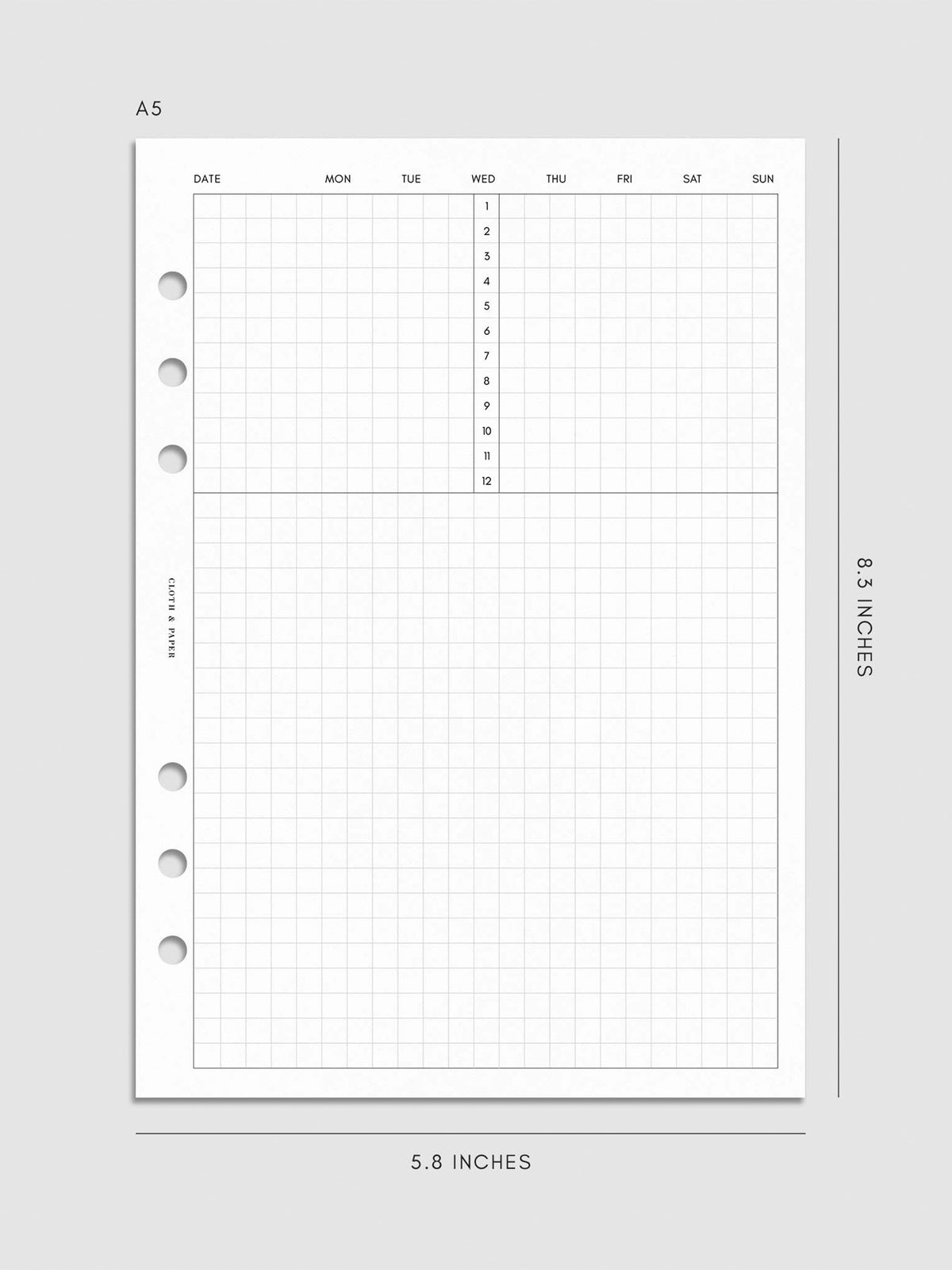 Daily Agenda Graph Inserts | Undated 24 Hours | Cloth & Paper
