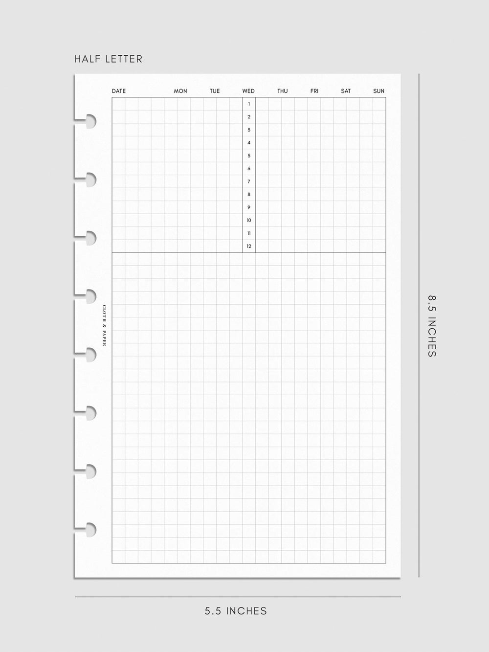Daily Agenda Graph Inserts | Undated 24 Hours | Cloth & Paper