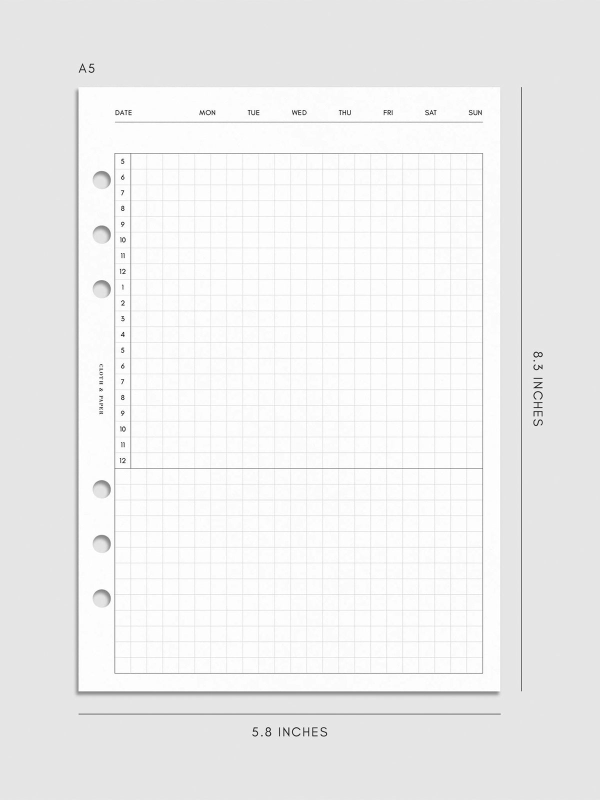 Daily Agenda Graph Inserts | Undated Horizontal | Cloth & Paper