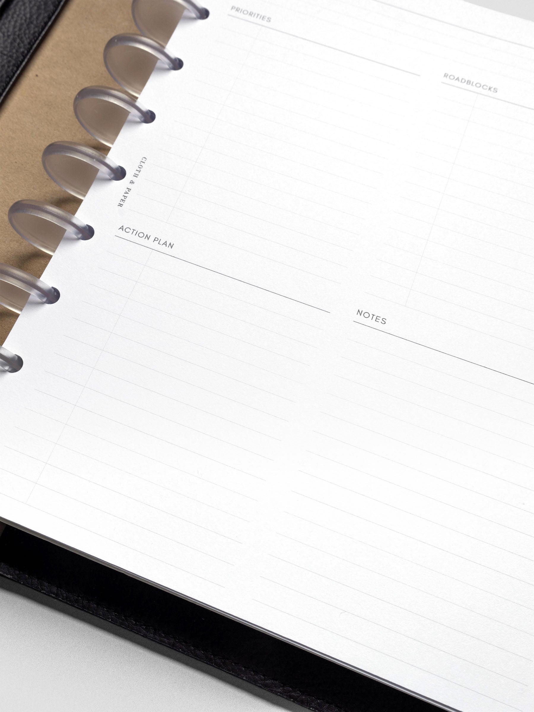 Close up of the Daily Intention Inserts showing the headers and sections for Action Plan and Notes.