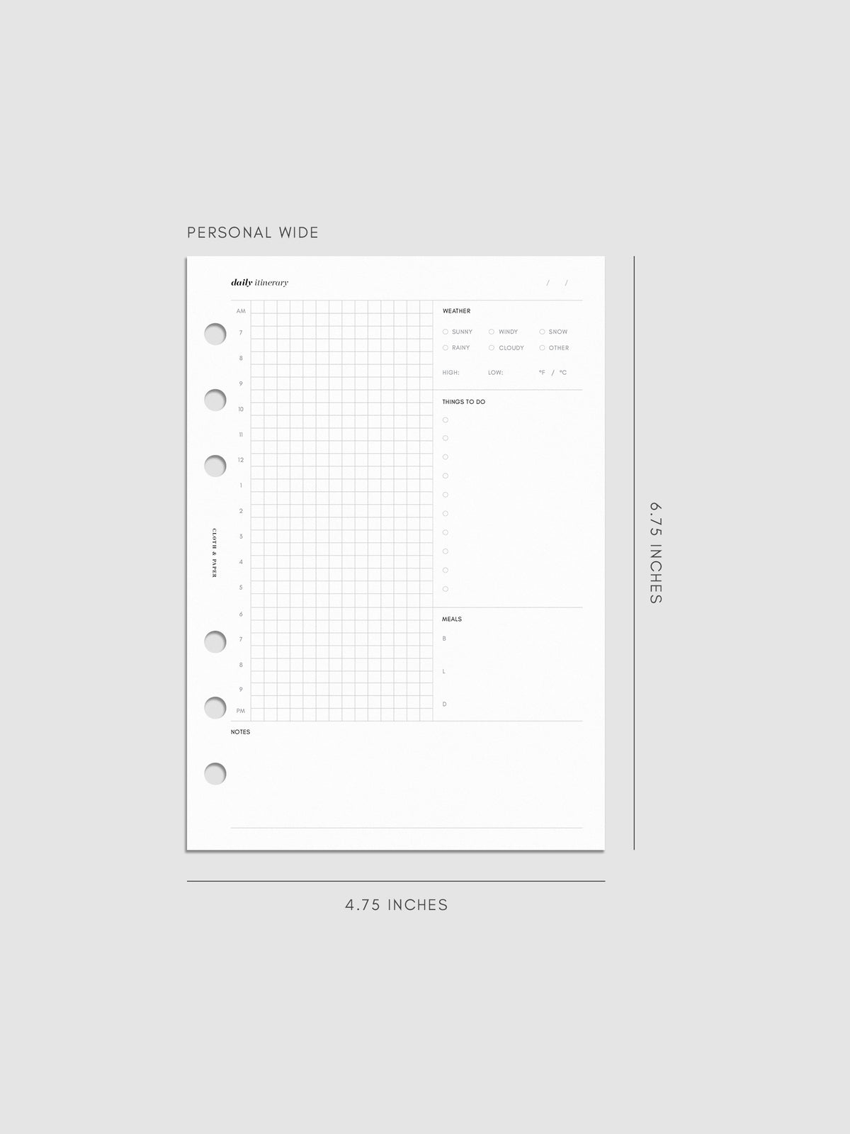 Daily Itinerary Planner Inserts | Cloth & Paper
