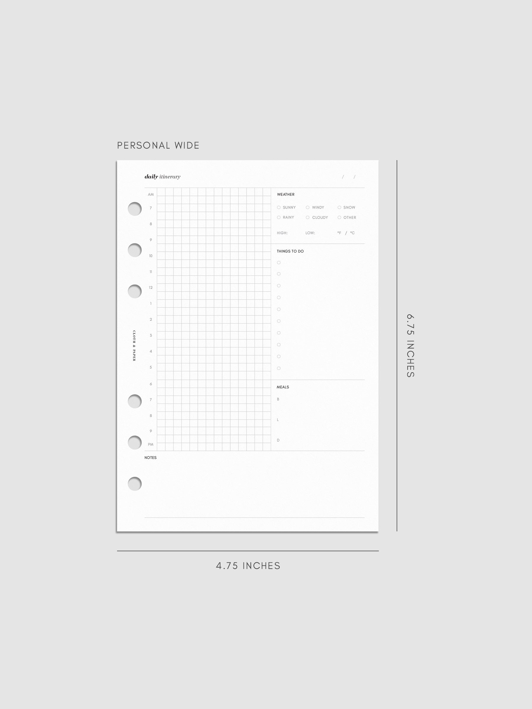 Personal Daily Itinerary Inserts in size Personal Wide.