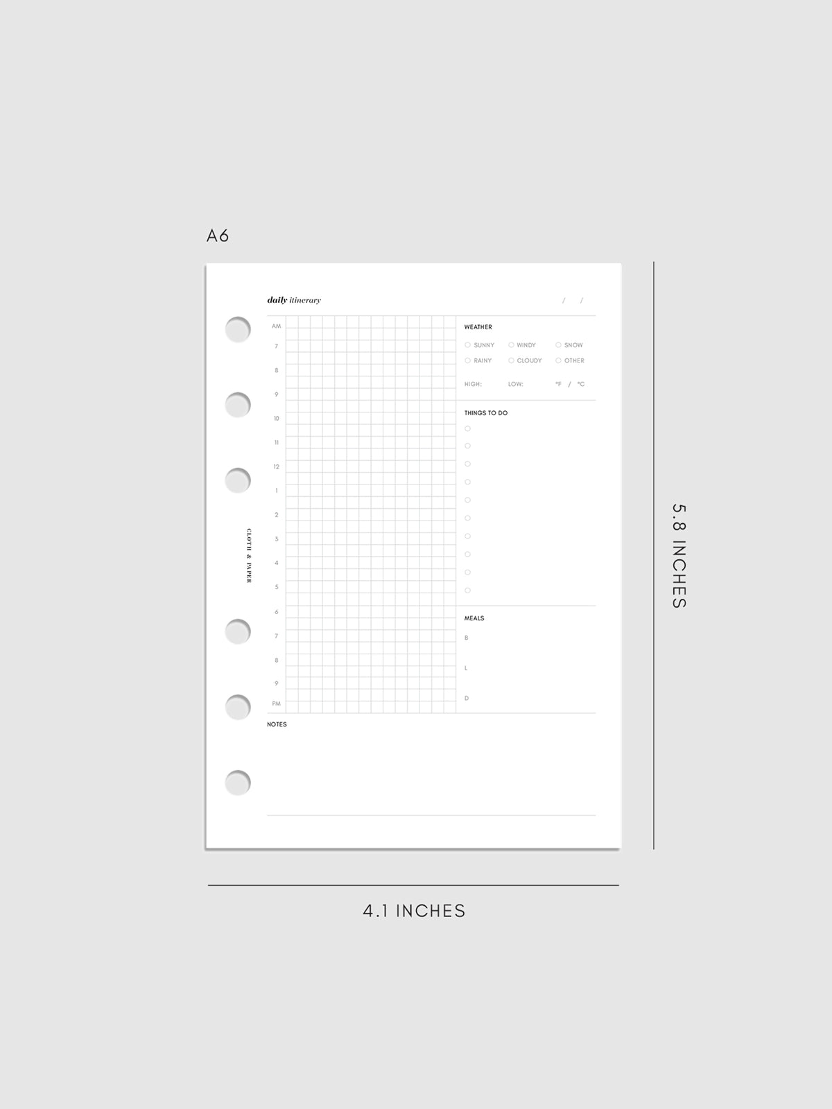 Daily Itinerary Planner Inserts | Cloth & Paper