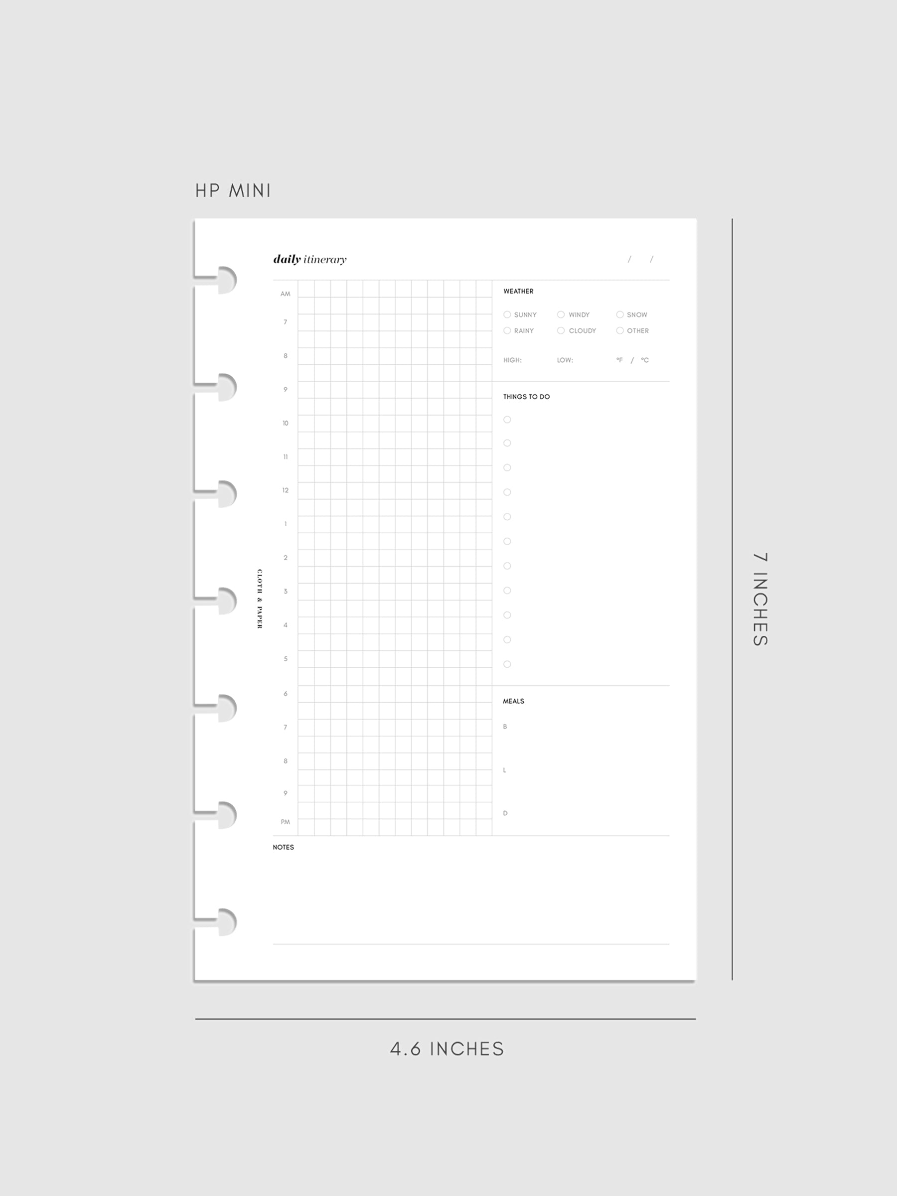 HP Mini Daily Itinerary Inserts