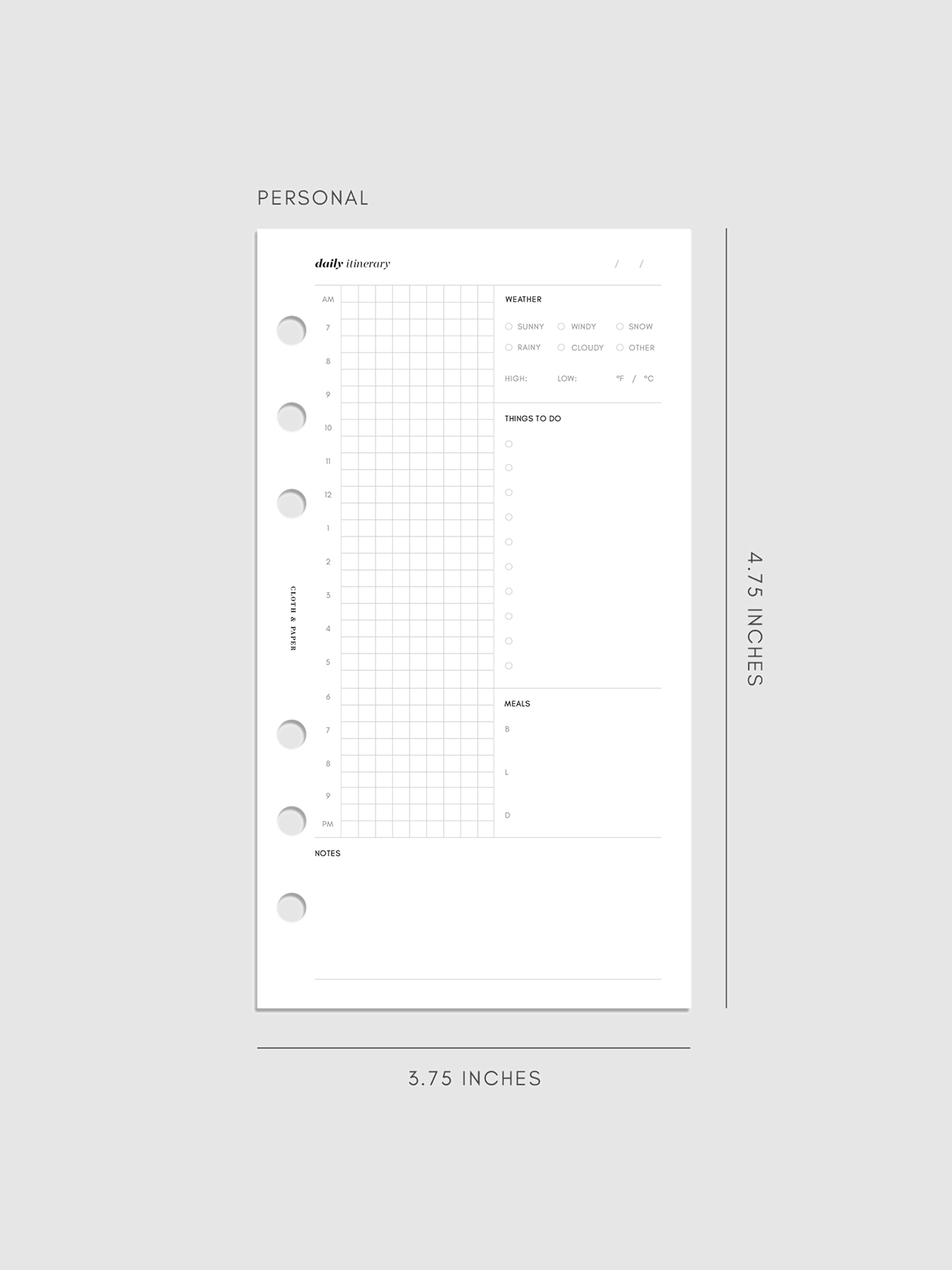 Personal Daily Itinerary Inserts