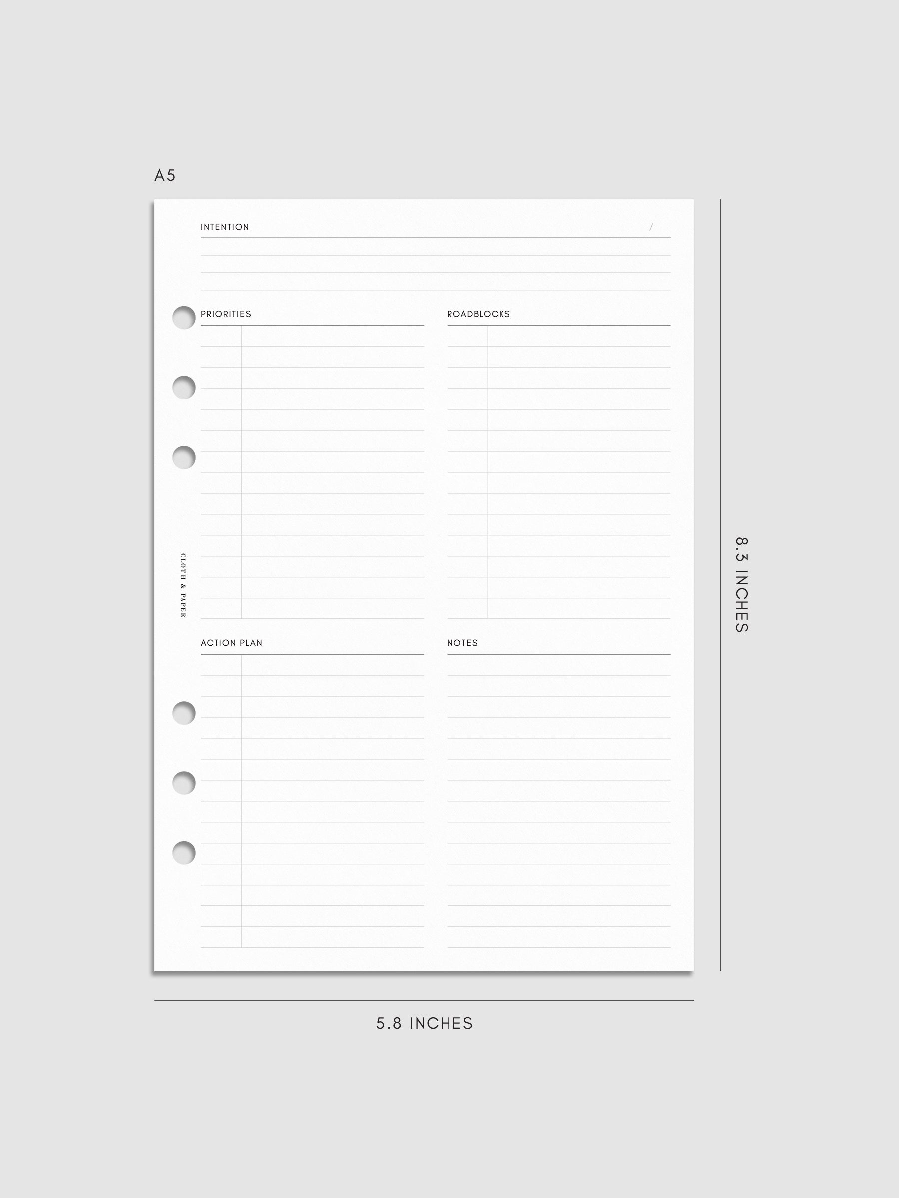 Daily Intention Planner Inserts | A5