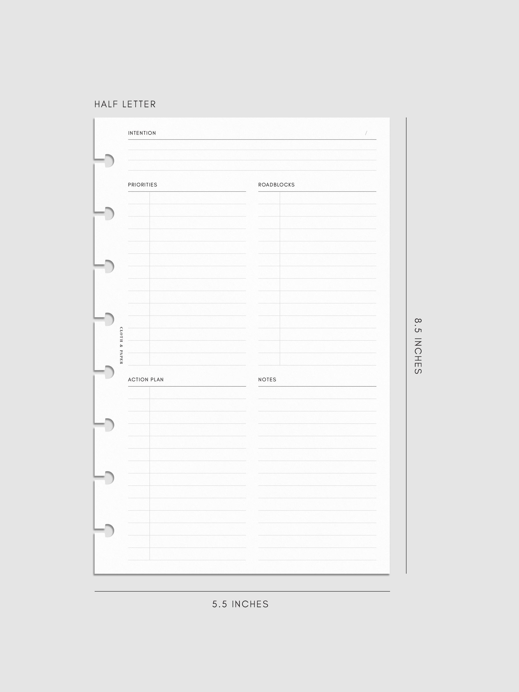 Daily Intention Planner Inserts | Half Letter