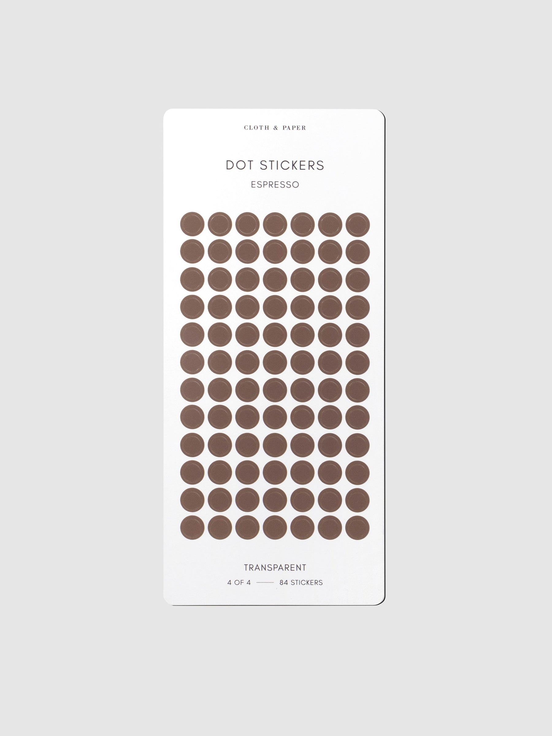 Sticker sheet displayed on a neutral background. Color shown is Espresso.