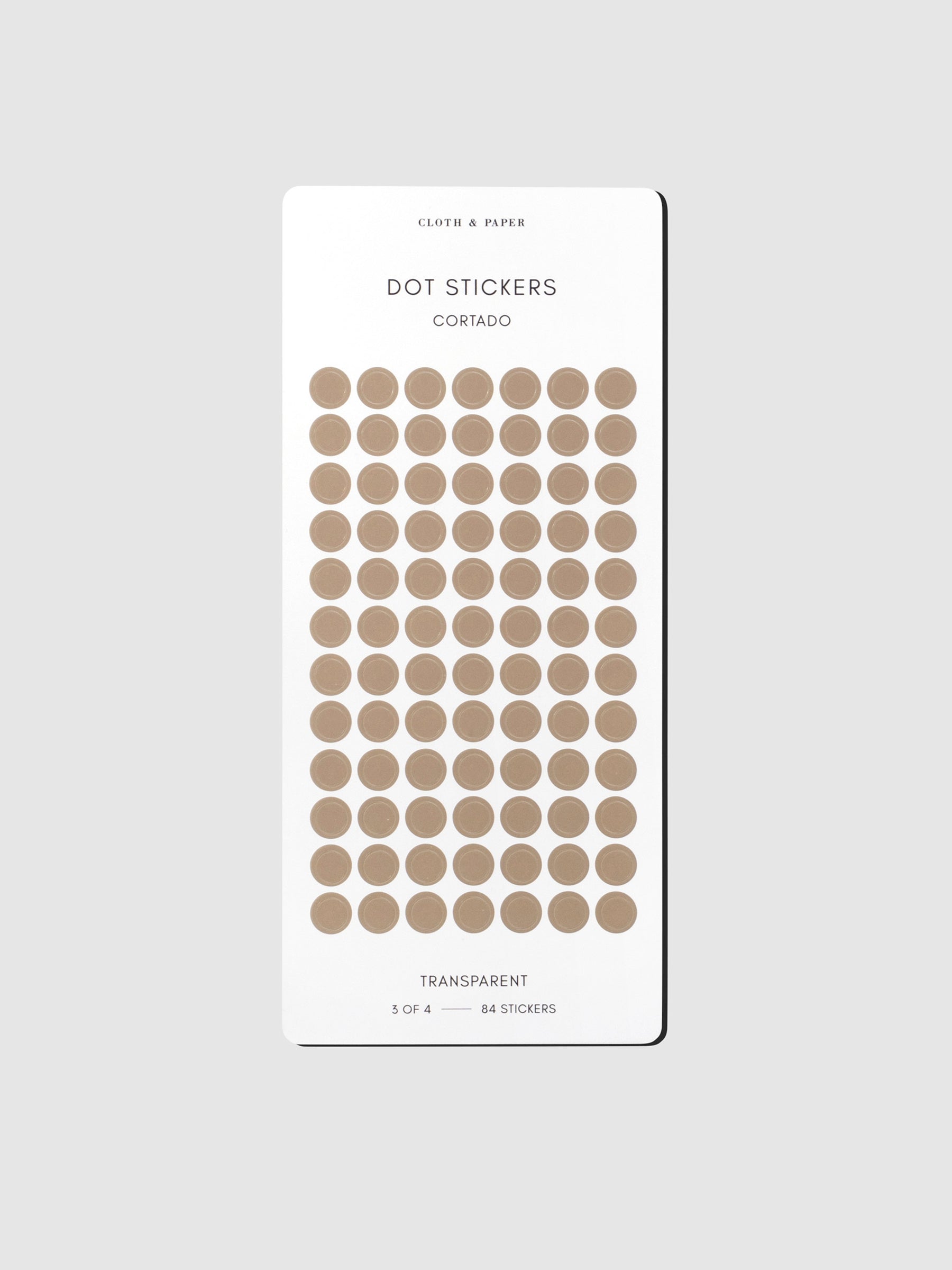 Sticker sheet displayed on a neutral background. Color shown is Cortado.