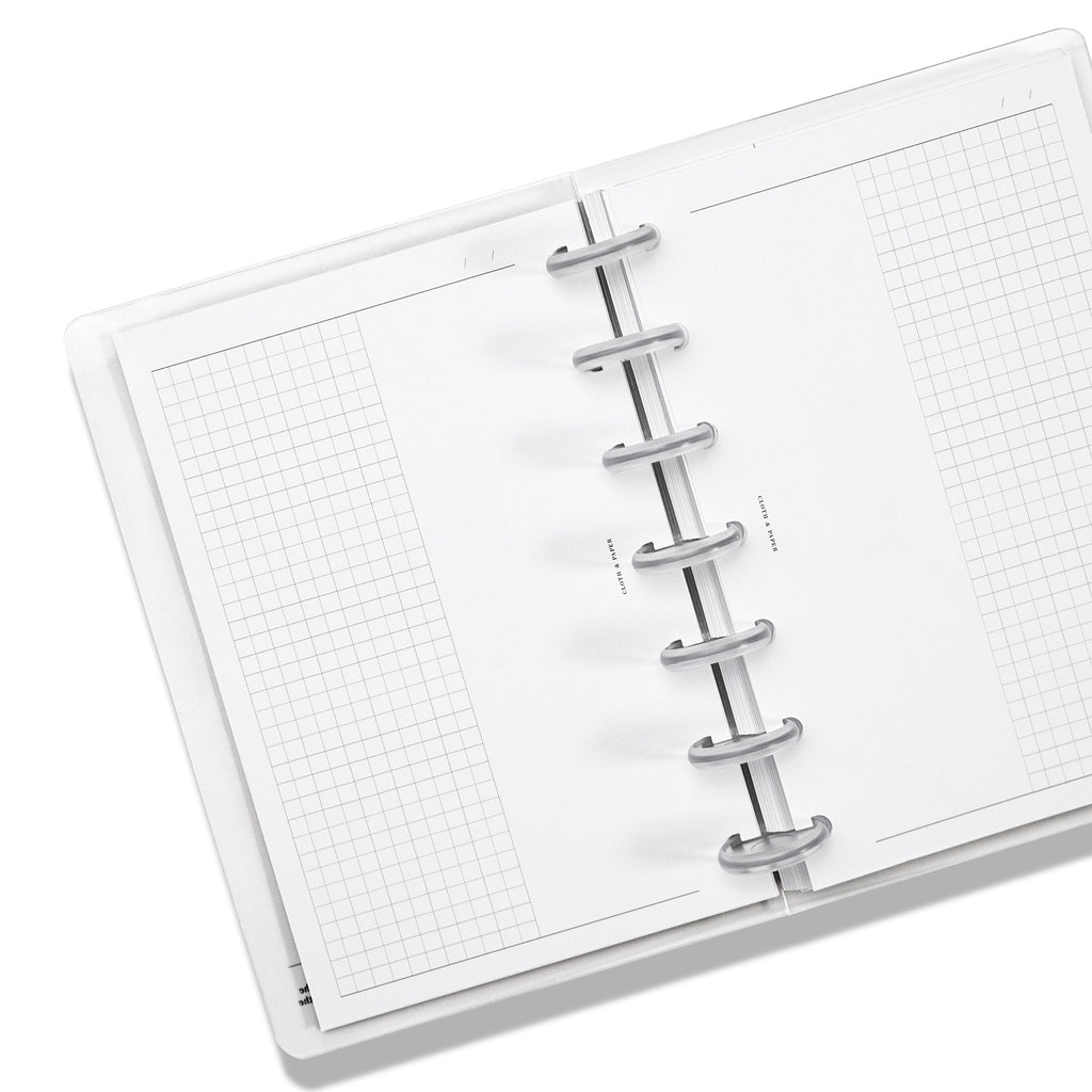 Duo Notes Inserts | Blank + Graph | Cloth and Paper. Inserts in use inside a leather planner.