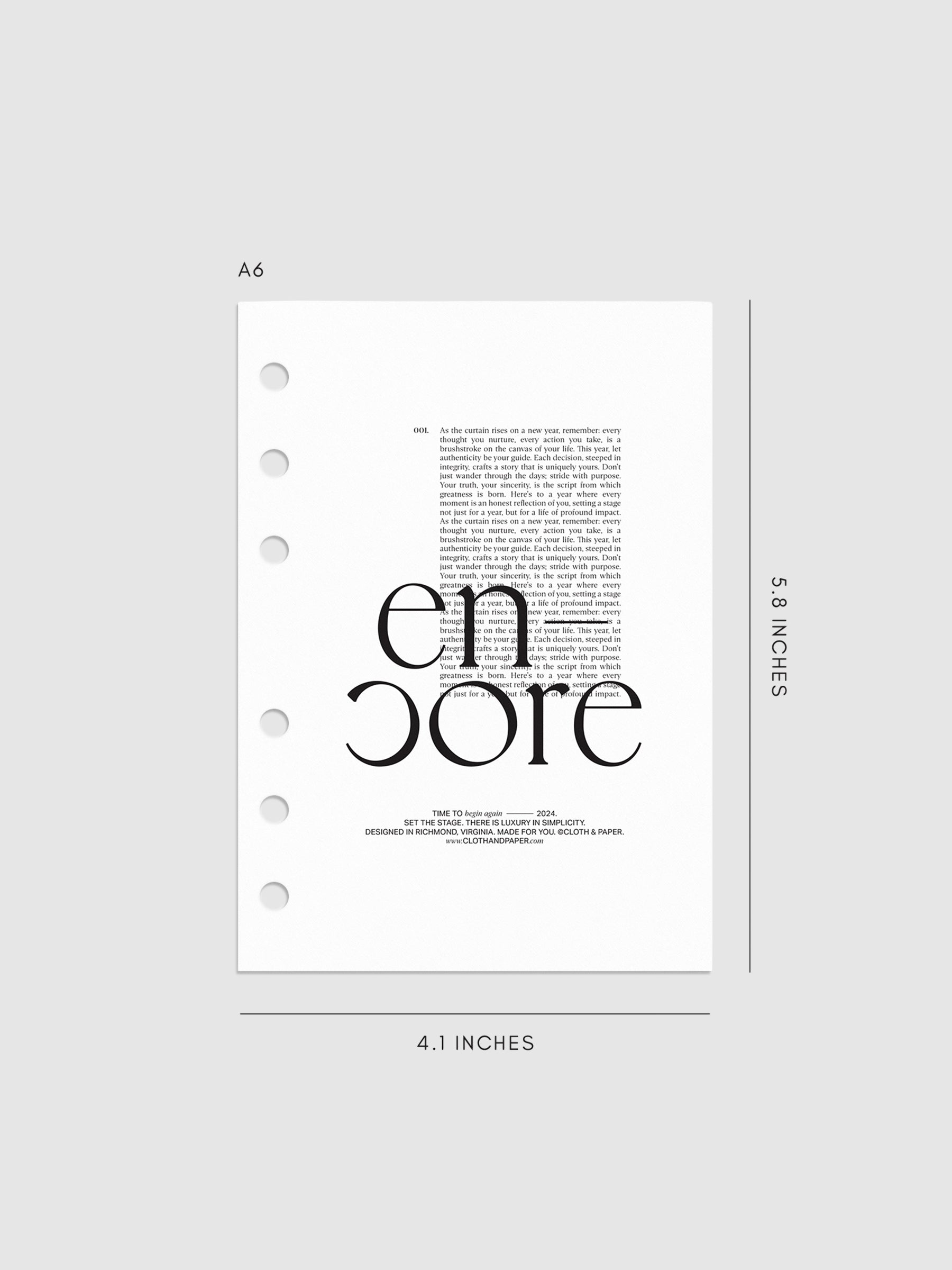 Encore Planner Dashboard in A6 size