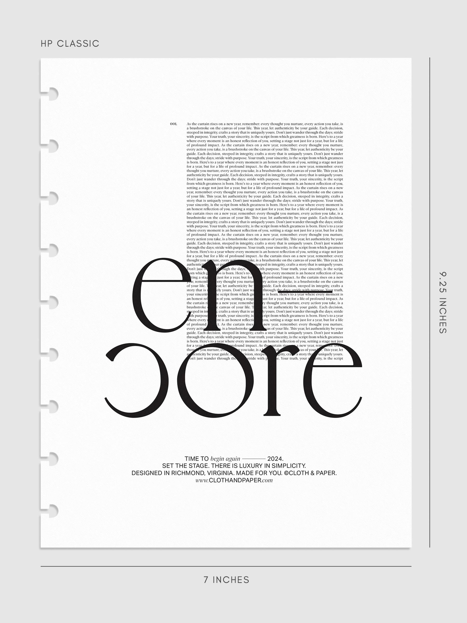 Encore Planner Dashboard in HP Classic size