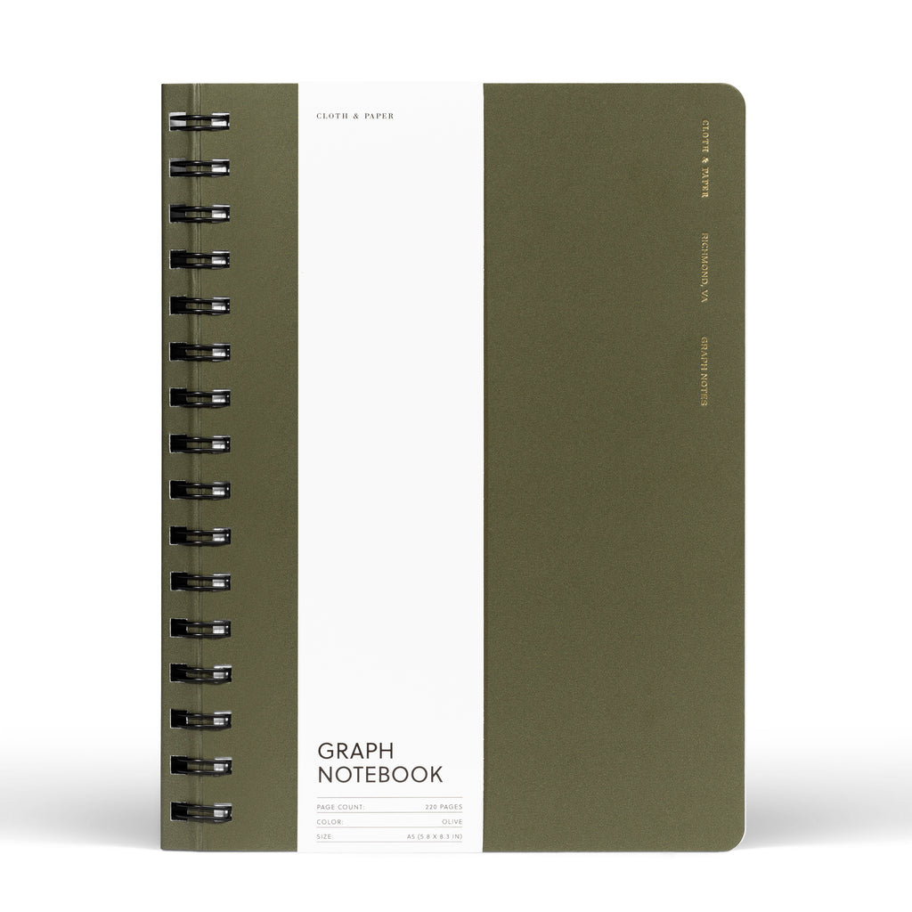 Olive notebook in its packaging displayed on a white background.