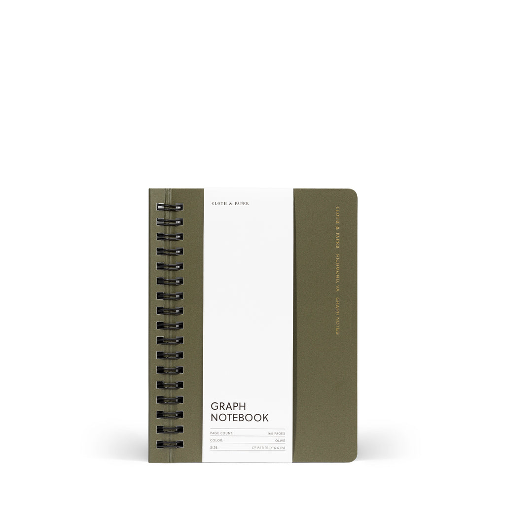 Olive notebook in its packaging displayed on a white background.