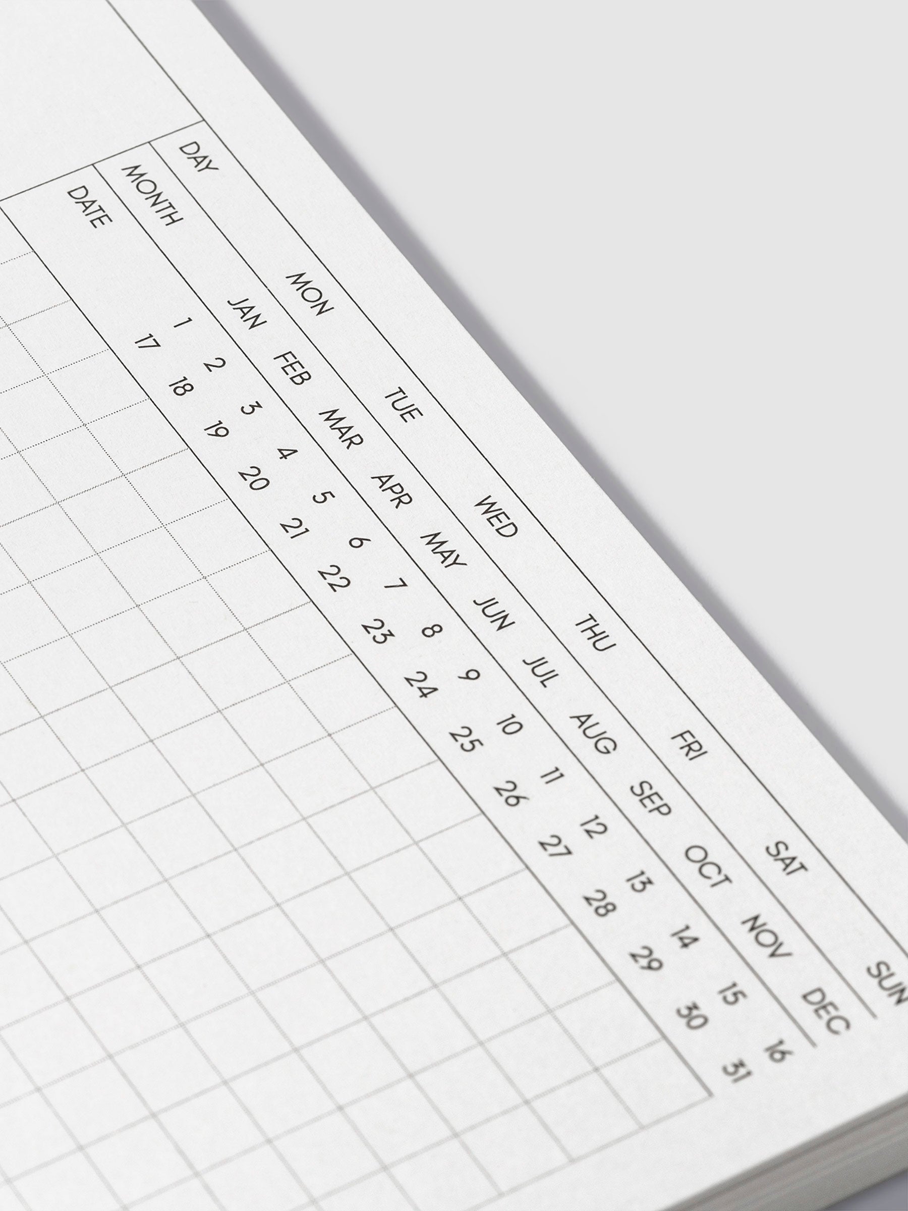 Closeup of dated header and graph paper inside Cafe Noir notebook.