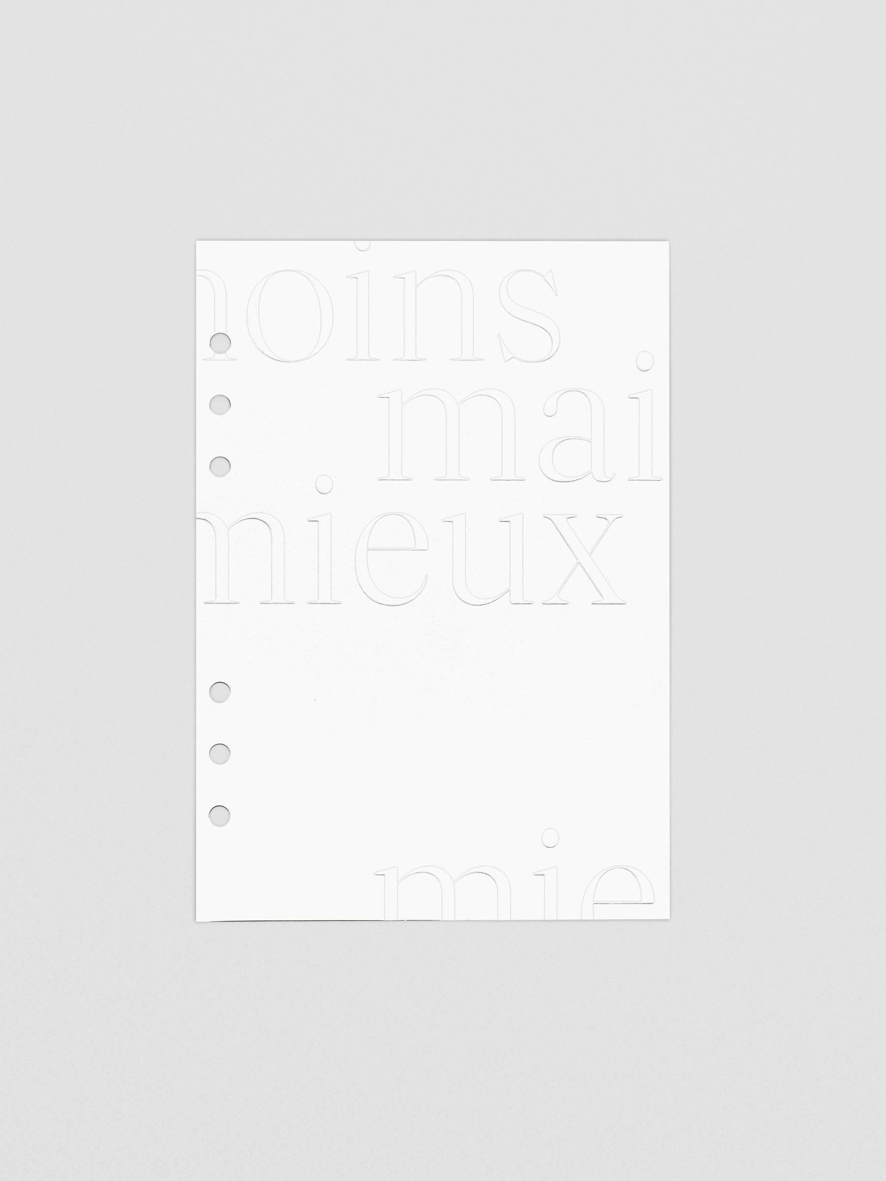 Essentialism Dashboard Duo reading "moins mai mieux" in size A5; cardstock layer only.