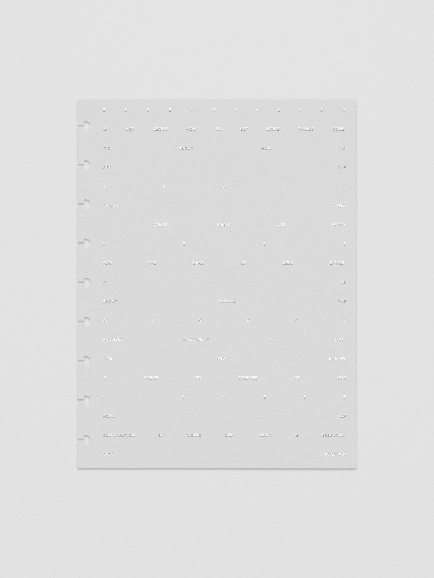 Essentialism Dashboard Duo reading "moins mai mieux" in size HP Classic; transparent layer only.