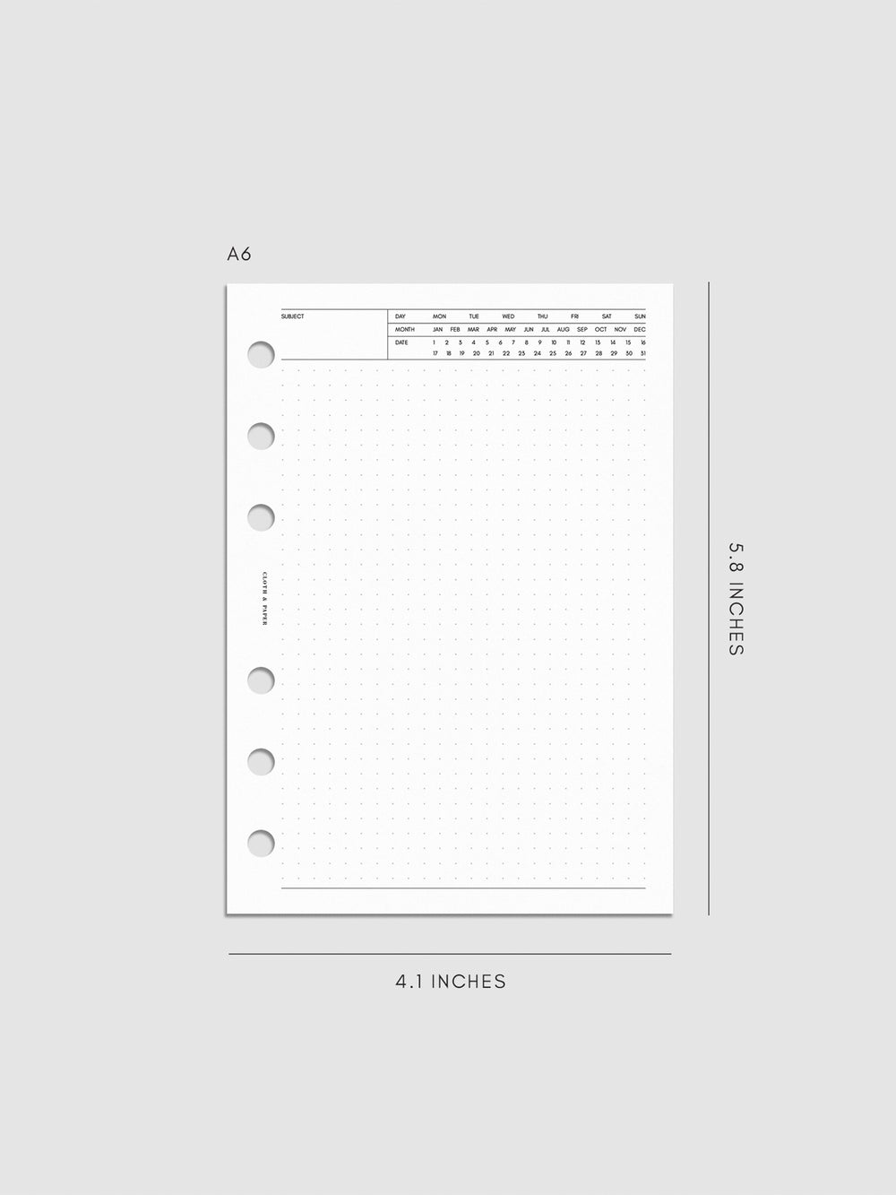 Dot Grid Note Inserts with Date Header | Cloth & Paper