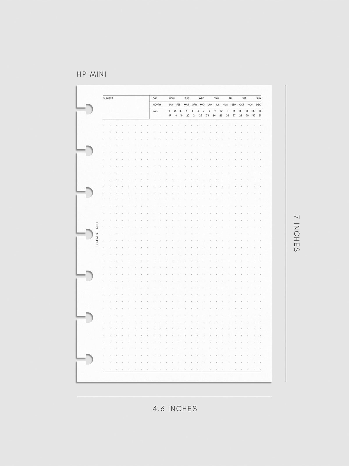 Dot Grid Note Inserts with Date Header | Cloth & Paper