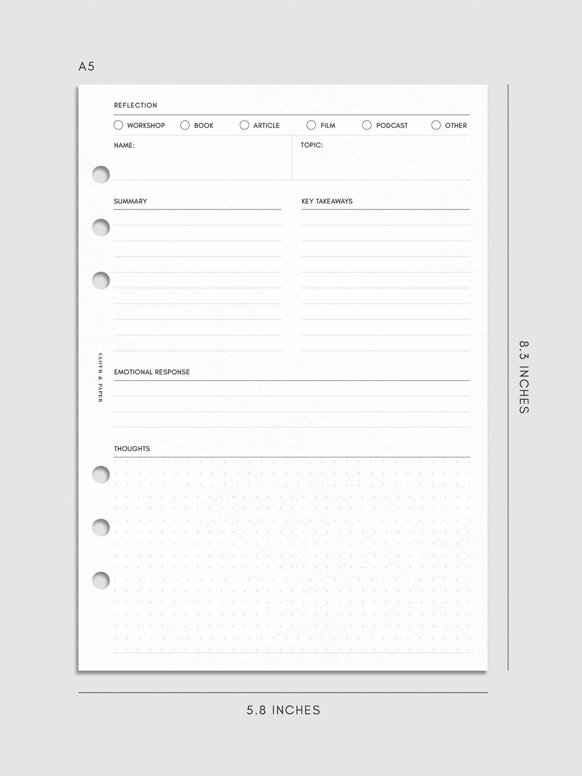 Experience Reflection Planner Inserts | Cloth & Paper