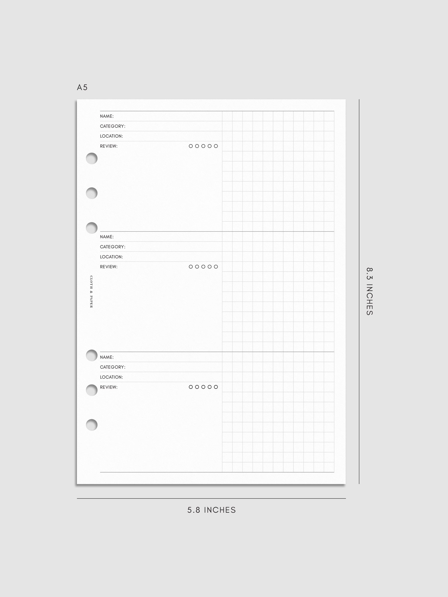 Digital mockup of the Experience Tracker Planner Inserts in A5.