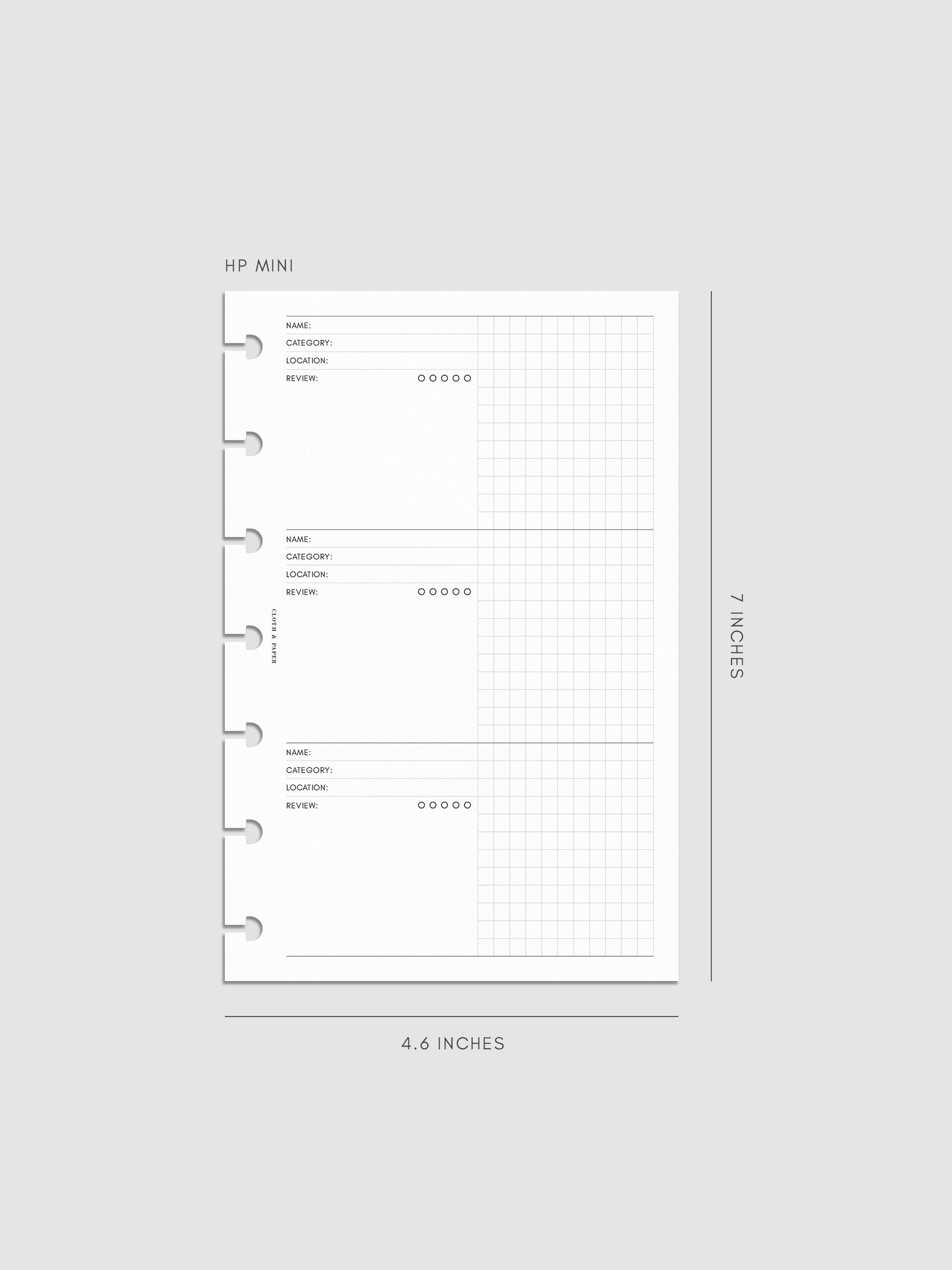 Digital mockup of the Experience Tracker Planner Inserts in HP Mini.