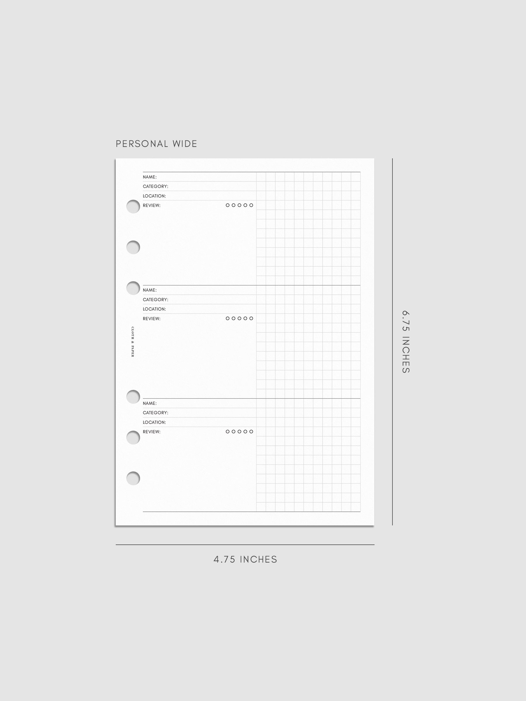 Digital mockup of the Experience Tracker Planner Inserts in Personal Wide.