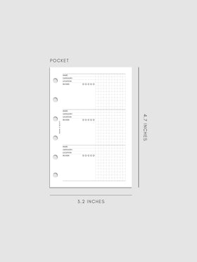 Digital mockup of the Experience Tracker Planner Inserts in Pocket.