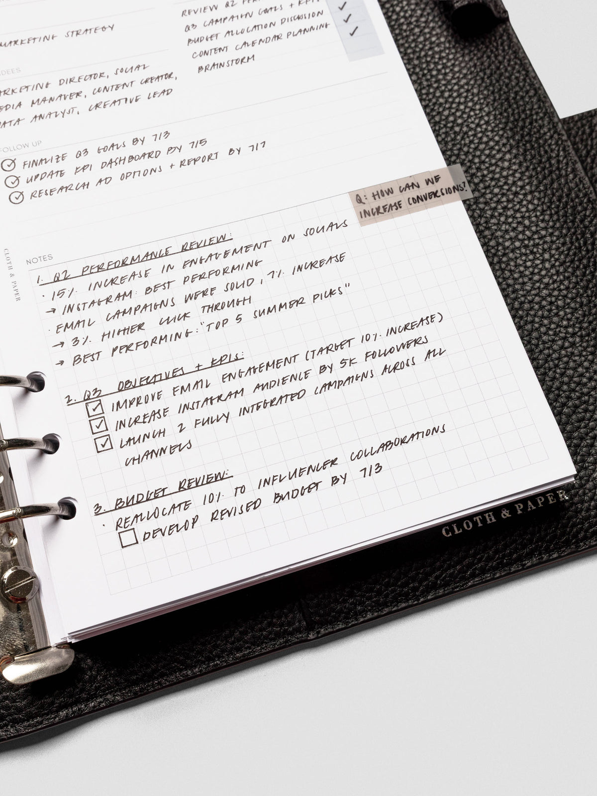 Extended Meeting Notes Planner Inserts | Cloth & Paper
