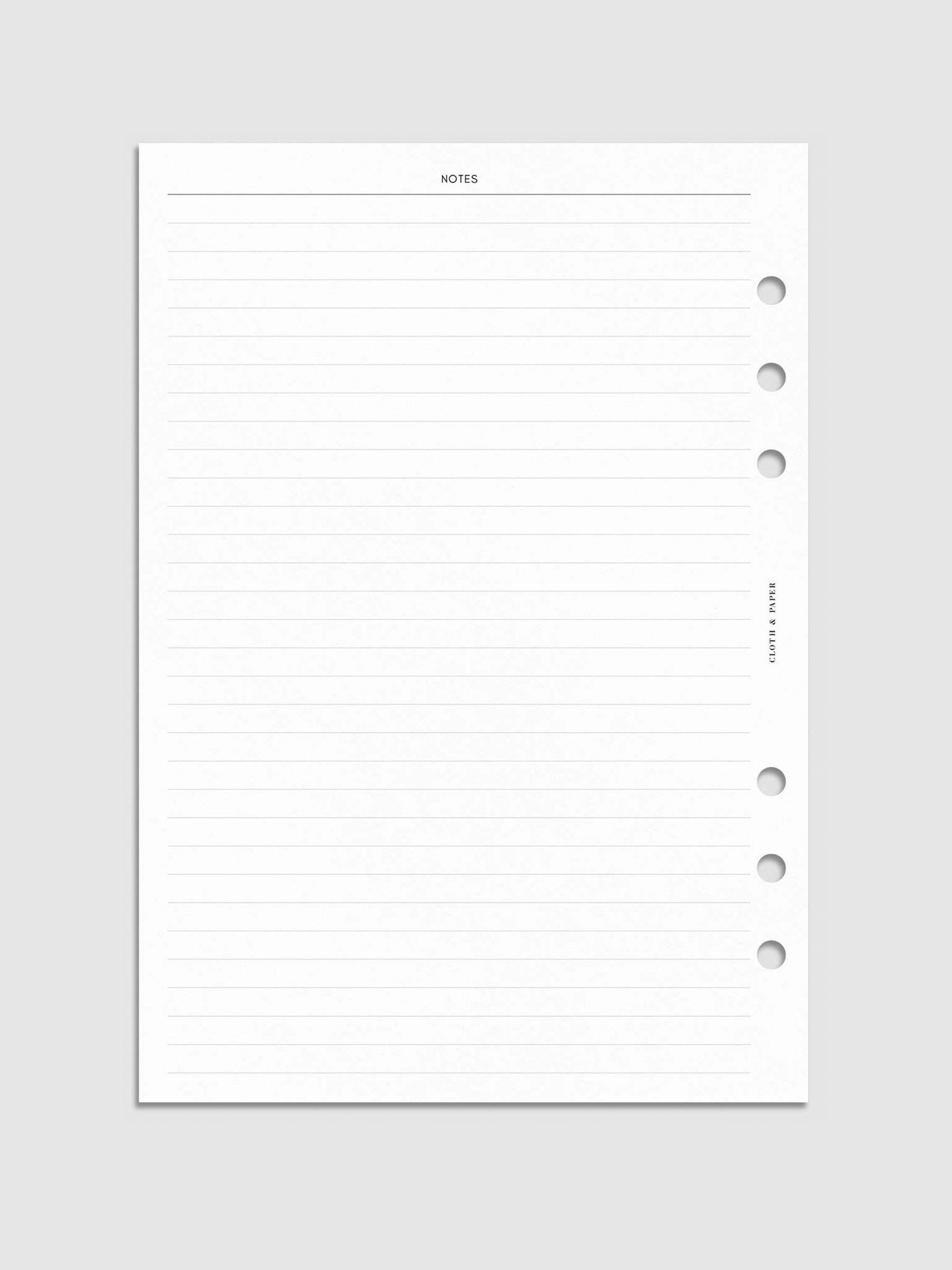 Digital mockup of the Financial Planning Insert | Second Edition with a lined page. Size shown is A5.