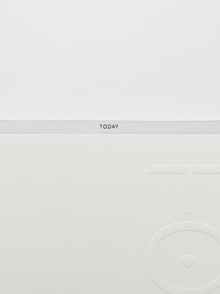 Forma Modular Planner System in size Half Letter showing the neutral cardstock embossed planner dashboard reading Forma.