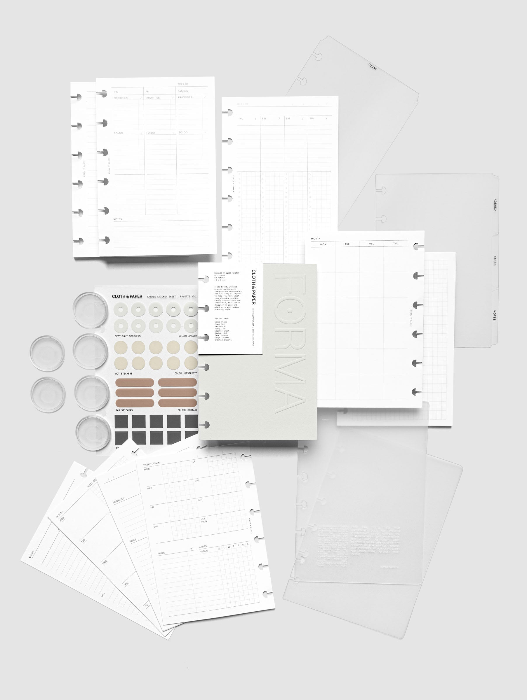 All products included in the Forma Modular Planner System in size CP Petite side by side on a neutral background.