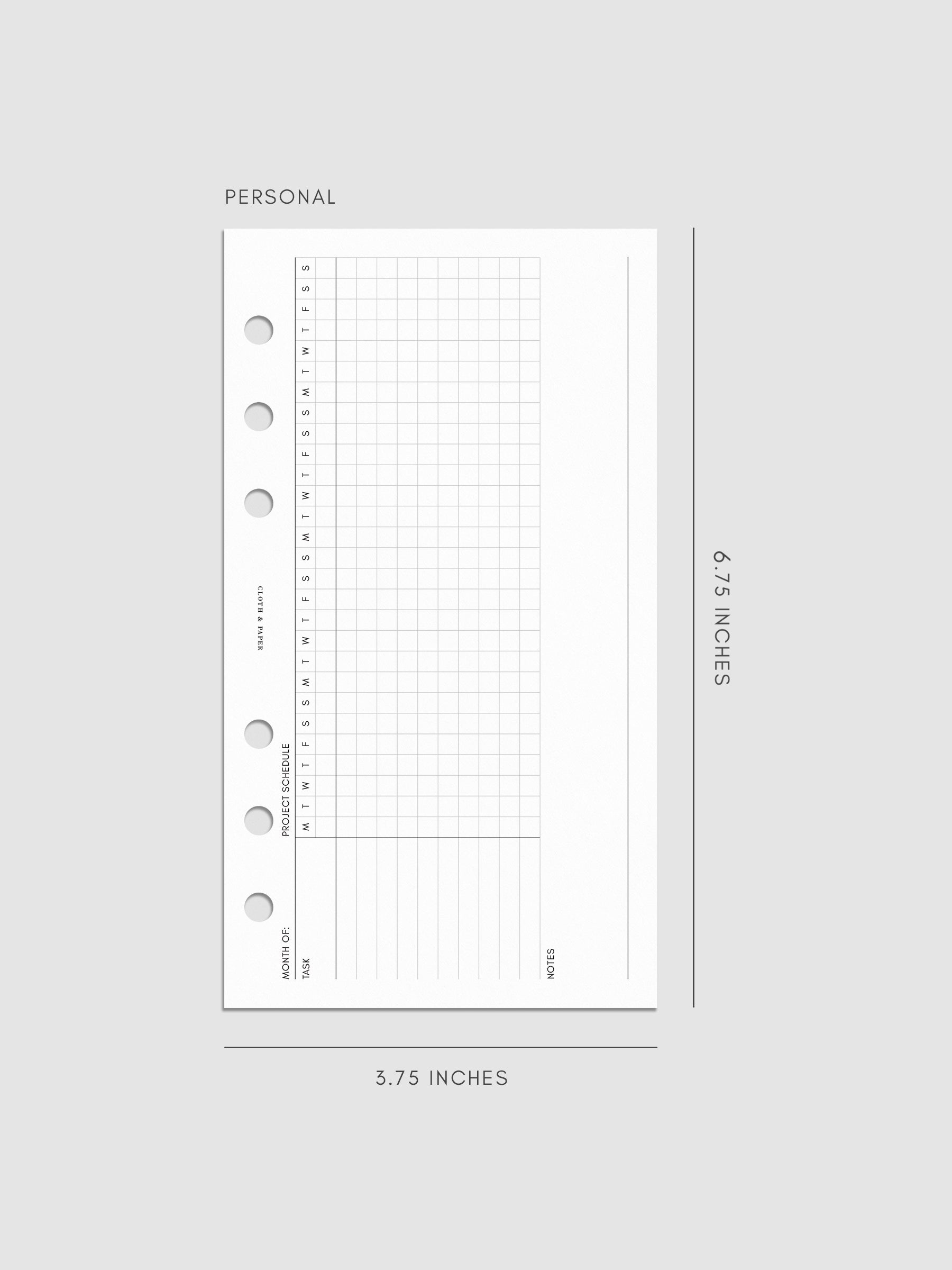 Gant Chart Planner Inserts in size Personal.
