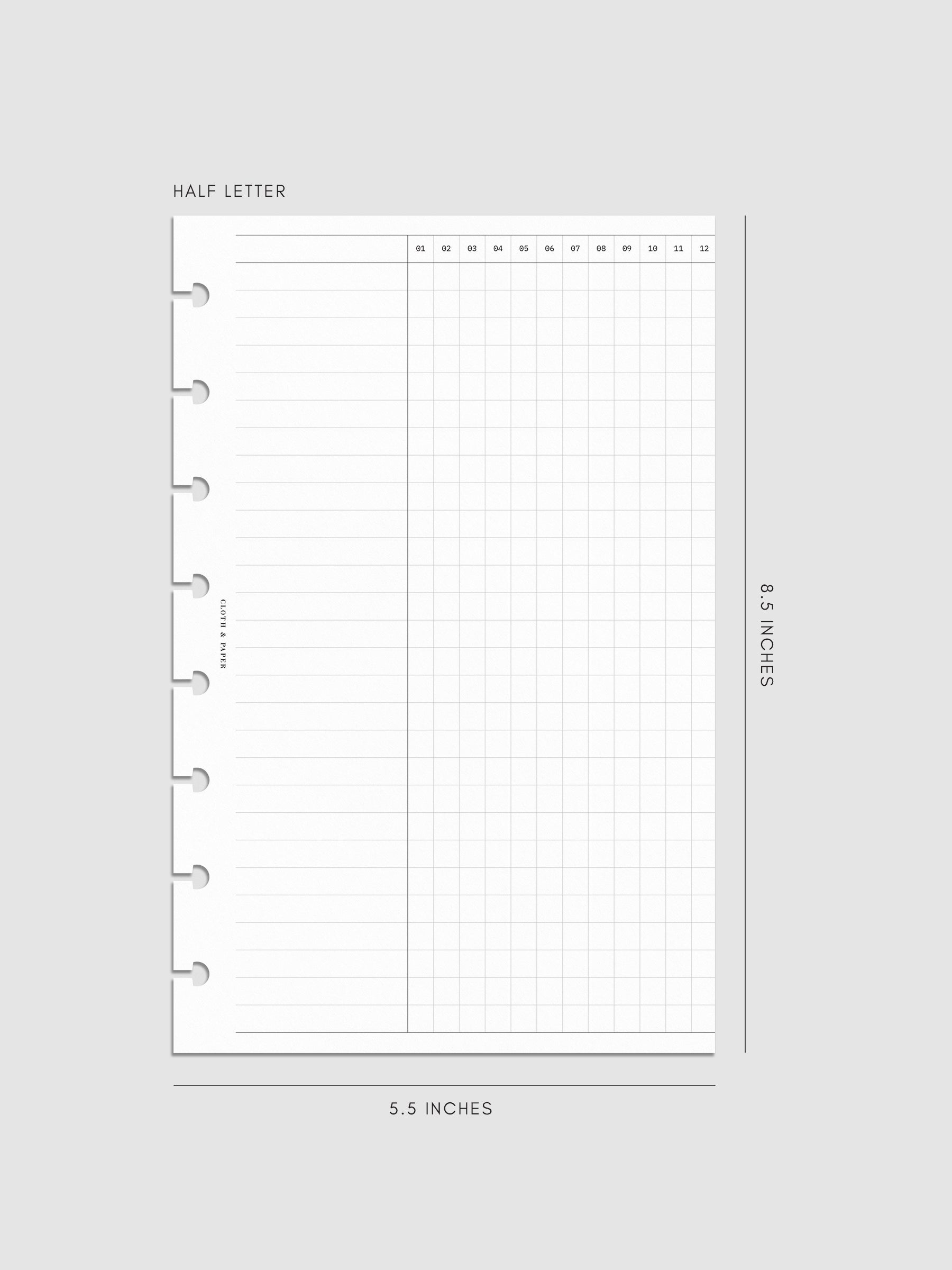 Digital mockup of Habit Fold Out Planner Insert in Half Letter